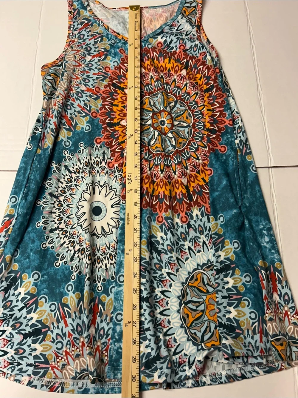 Teal Multicolor Mandala Print Sleeveless Tank Midi Dress size Large w/ pockets - Picture 4 of 7